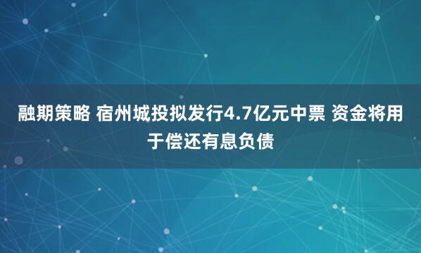 融期策略 宿州城投拟发行4.7亿元中票 资金将用于偿还有息负债
